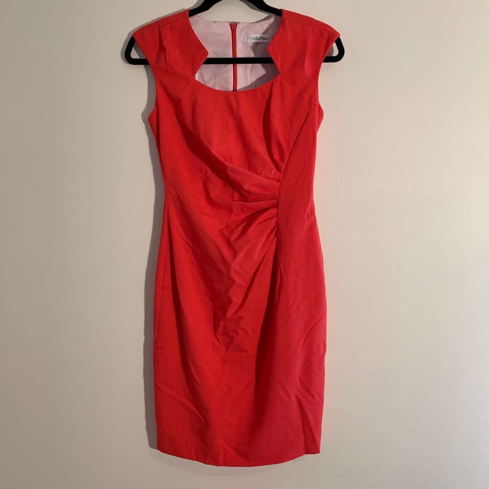 Calvin Klein Coral Ruch Sheath Dress, Size 2 NWOT